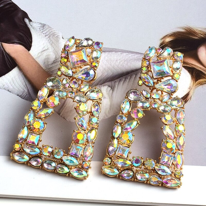 Extravagante und farbenfrohe geometrische Strass-Statement-Ohrringe