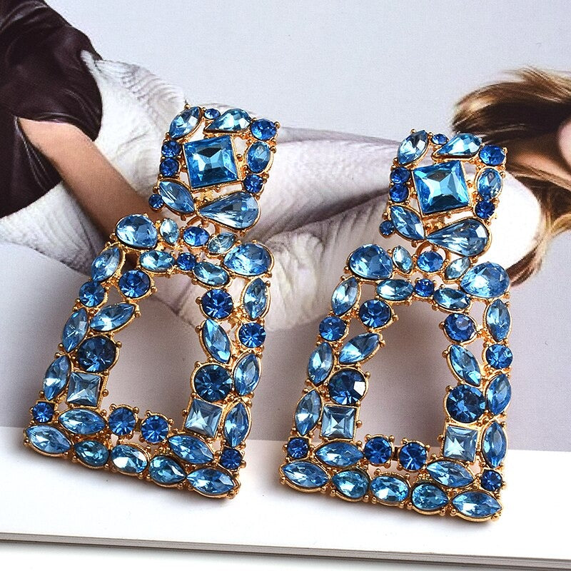 Extravagante und farbenfrohe geometrische Strass-Statement-Ohrringe