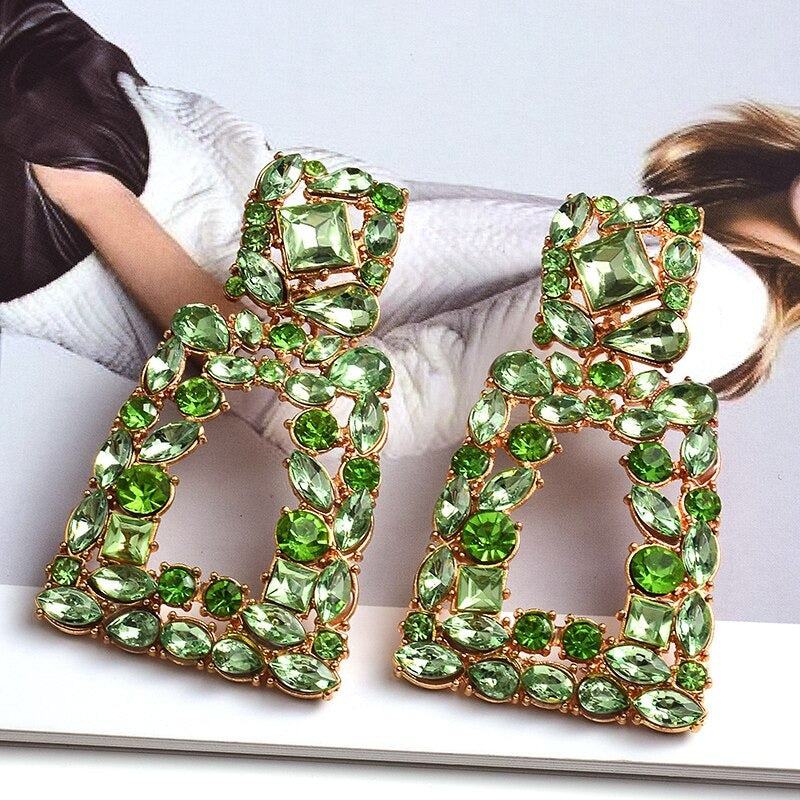 Extravagante und farbenfrohe geometrische Strass-Statement-Ohrringe