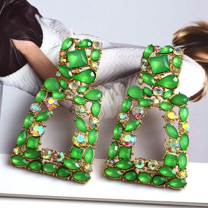 Extravagante und farbenfrohe geometrische Strass-Statement-Ohrringe