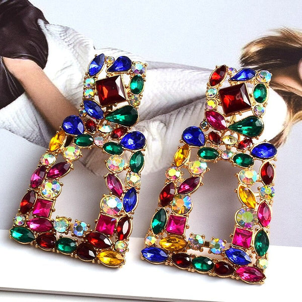 Extravagante und farbenfrohe geometrische Strass-Statement-Ohrringe