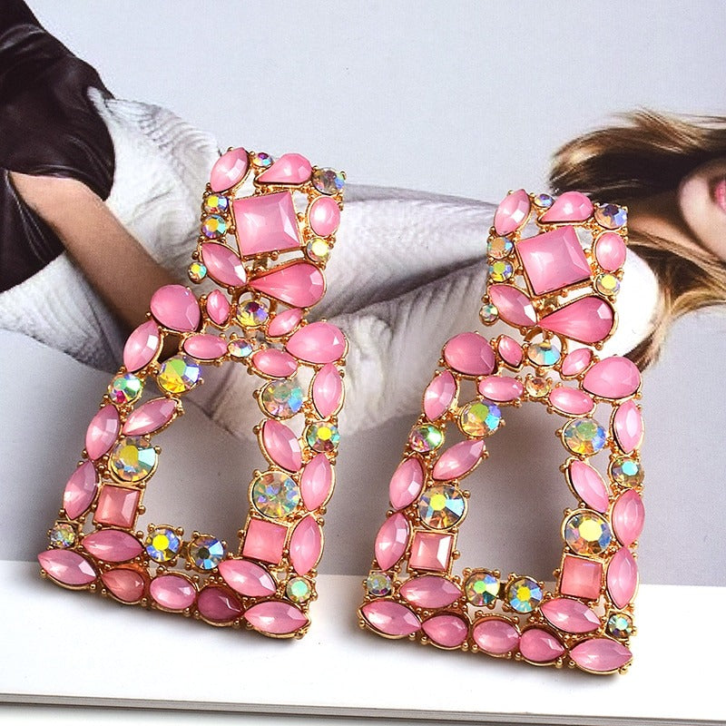 Extravagante und farbenfrohe geometrische Strass-Statement-Ohrringe