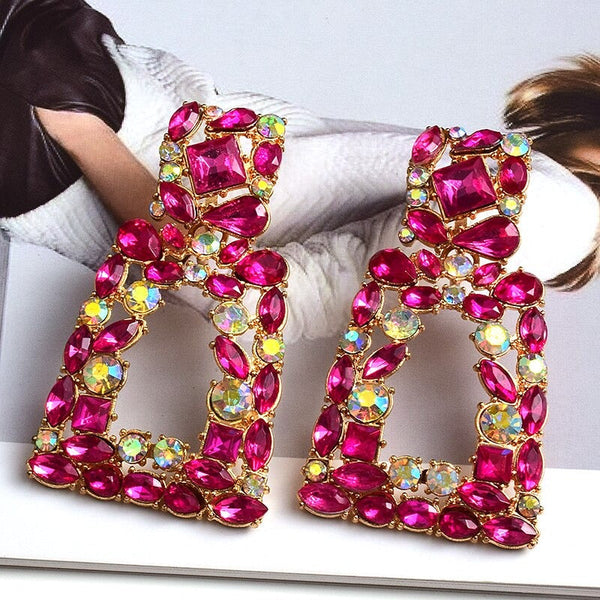 Extravagante und farbenfrohe geometrische Strass-Statement-Ohrringe