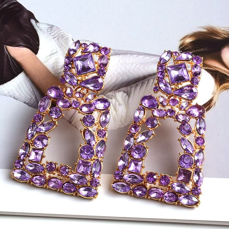 Extravagante und farbenfrohe geometrische Strass-Statement-Ohrringe