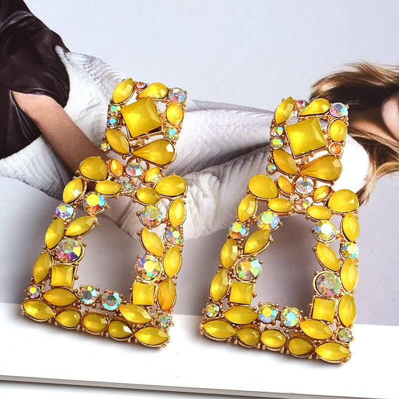 Extravagante und farbenfrohe geometrische Strass-Statement-Ohrringe