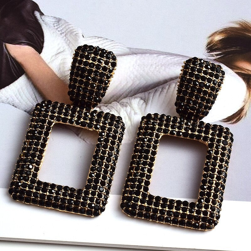 Extravagante und farbenfrohe geometrische Strass-Statement-Ohrringe