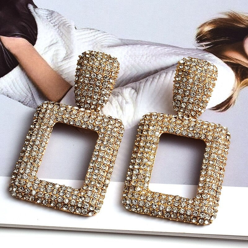 Extravagante und farbenfrohe geometrische Strass-Statement-Ohrringe