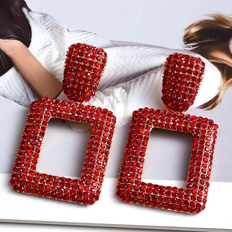 Extravagante und farbenfrohe geometrische Strass-Statement-Ohrringe