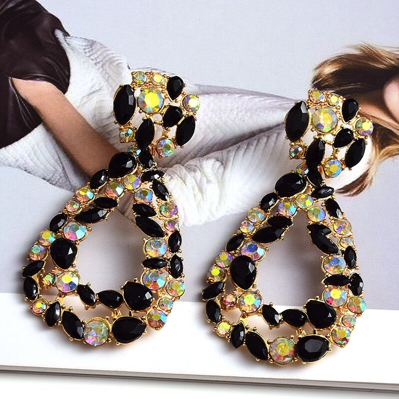 Extravagante und farbenfrohe geometrische Strass-Statement-Ohrringe