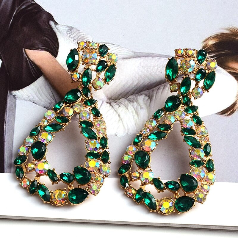 Extravagante und farbenfrohe geometrische Strass-Statement-Ohrringe