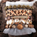 Auffälliges 5-teiliges Armbandset mit Leopardenmuster und Strassperlen
