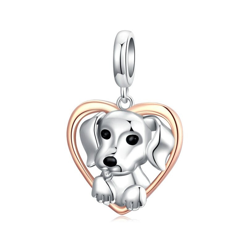 Fabelhafte mit Zirkonia verzierte Hunde-Charm-Anhänger aus Sterlingsilber
