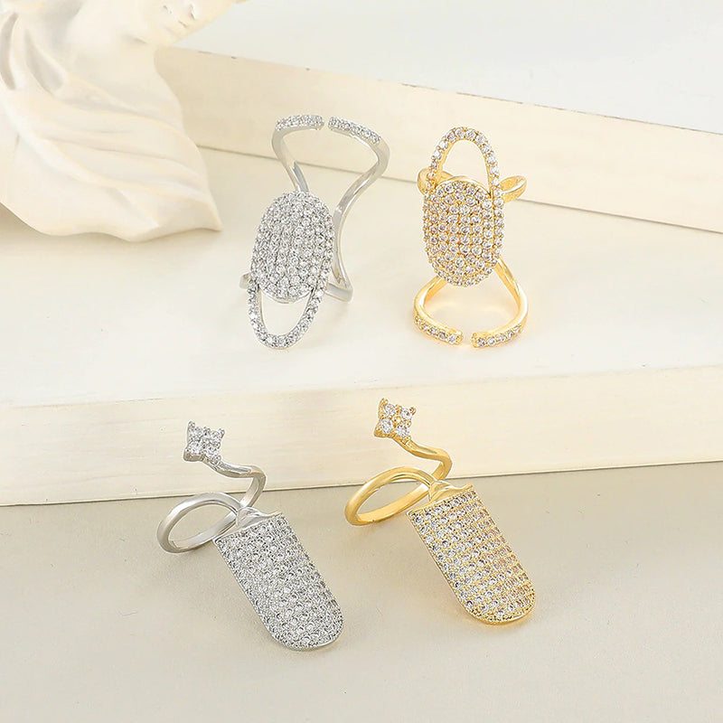 Ausgefallene, mit Zirkonia eingelegte, verstellbare Fingernagel-Schmuckringe