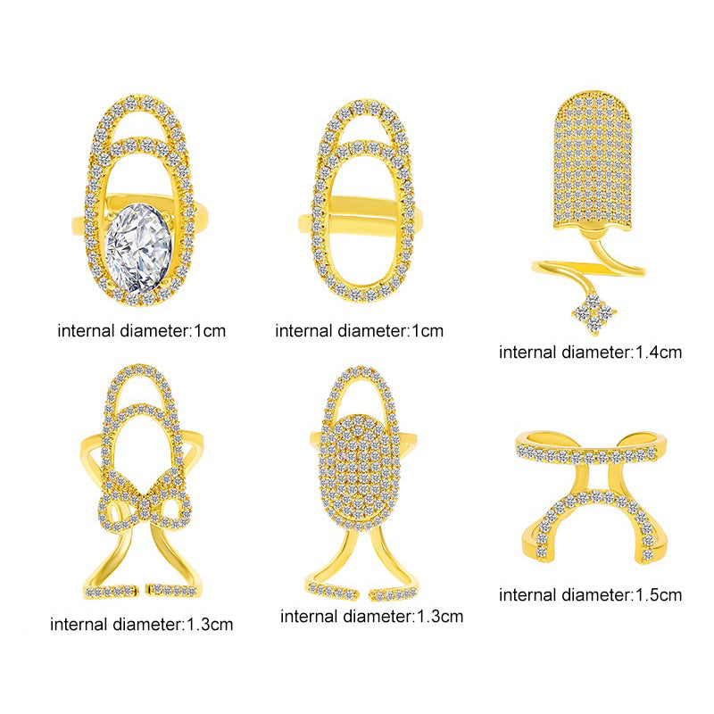 Ausgefallene, mit Zirkonia eingelegte, verstellbare Fingernagel-Schmuckringe