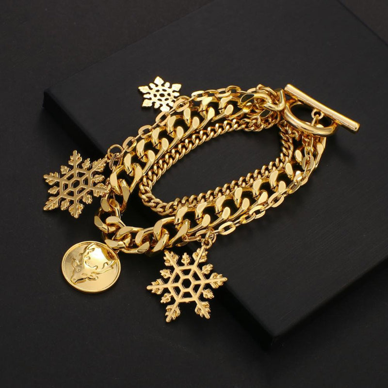 Festliche Weihnachts-Schneeflocken-Charm-Mehrschicht-Kettenarmbänder