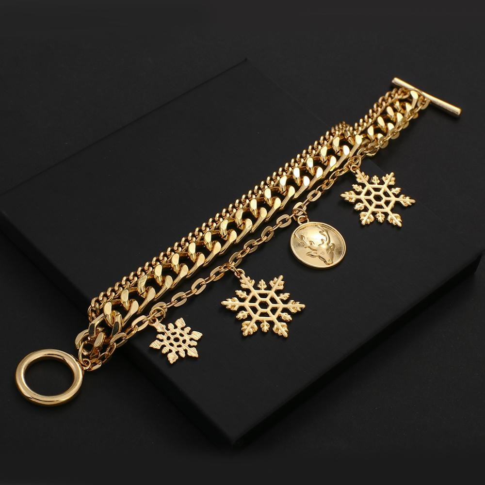 Festliche Weihnachts-Schneeflocken-Charm-Mehrschicht-Kettenarmbänder