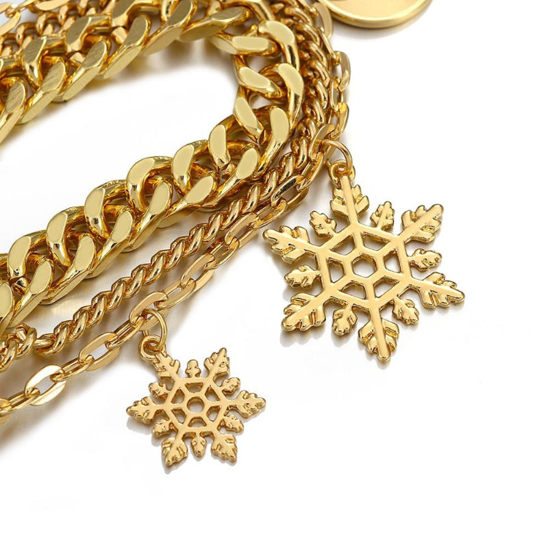 Festliche Weihnachts-Schneeflocken-Charm-Mehrschicht-Kettenarmbänder