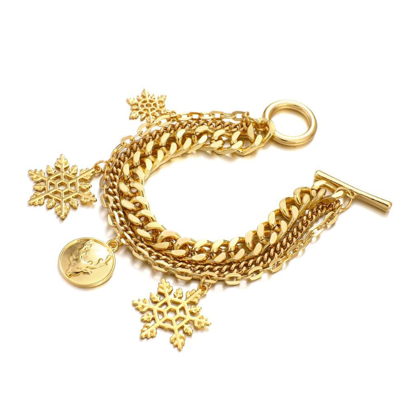 Festliche Weihnachts-Schneeflocken-Charm-Mehrschicht-Kettenarmbänder