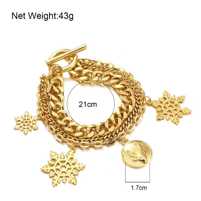 Festliche Weihnachts-Schneeflocken-Charm-Mehrschicht-Kettenarmbänder