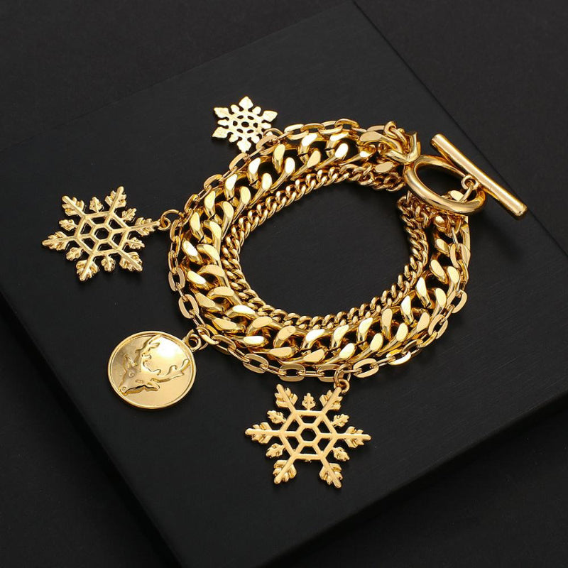 Festliche Weihnachts-Schneeflocken-Charm-Mehrschicht-Kettenarmbänder