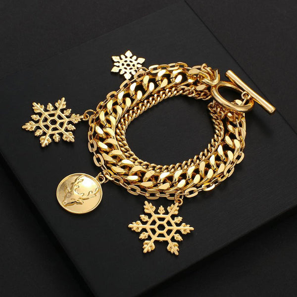 Festliche Weihnachts-Schneeflocken-Charm-Mehrschicht-Kettenarmbänder