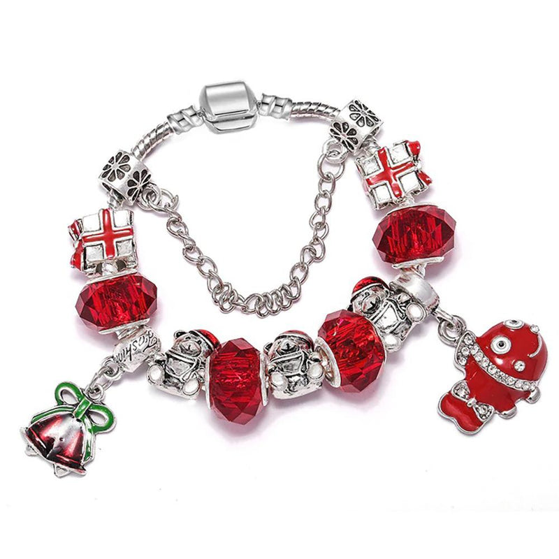 Festliches Perlen-Charm-Armband mit Weihnachtsmotiv