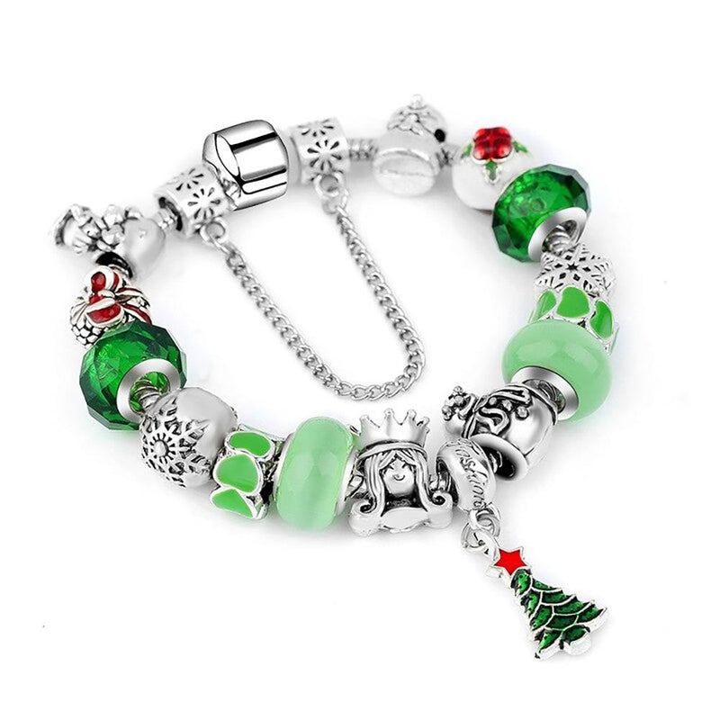 Festliches Perlen-Charm-Armband mit Weihnachtsmotiv