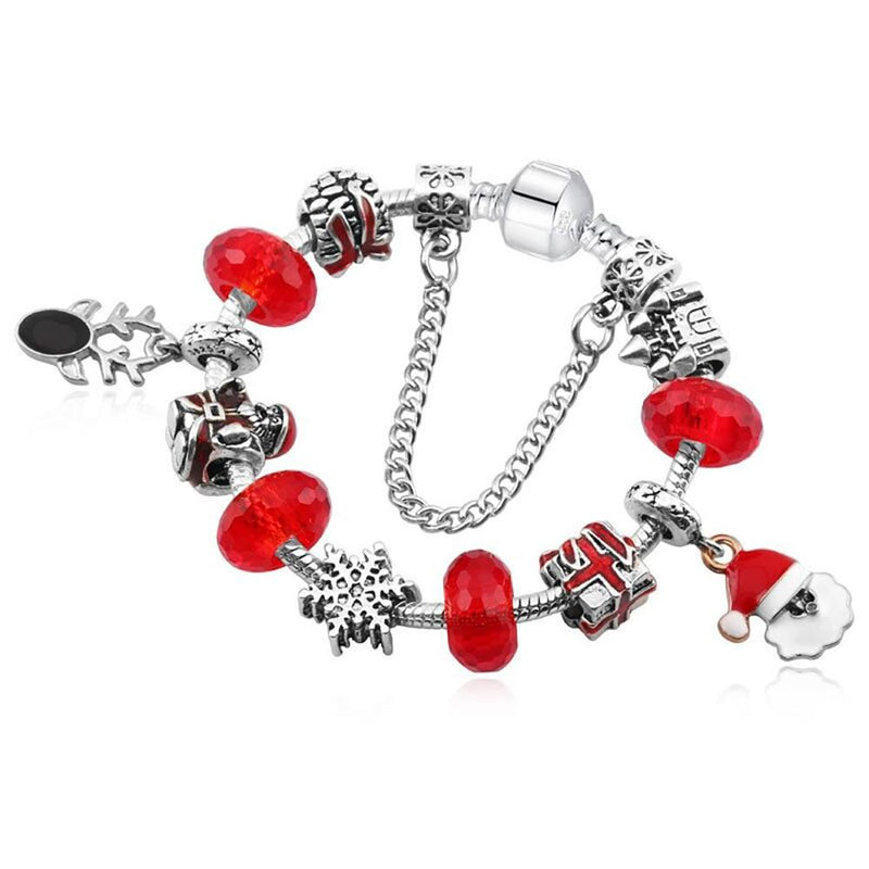 Festliches Perlen-Charm-Armband mit Weihnachtsmotiv