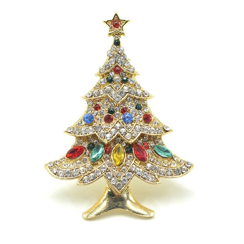 Festliche, mit Strasssteinen besetzte Weihnachtsbaum-Broschen