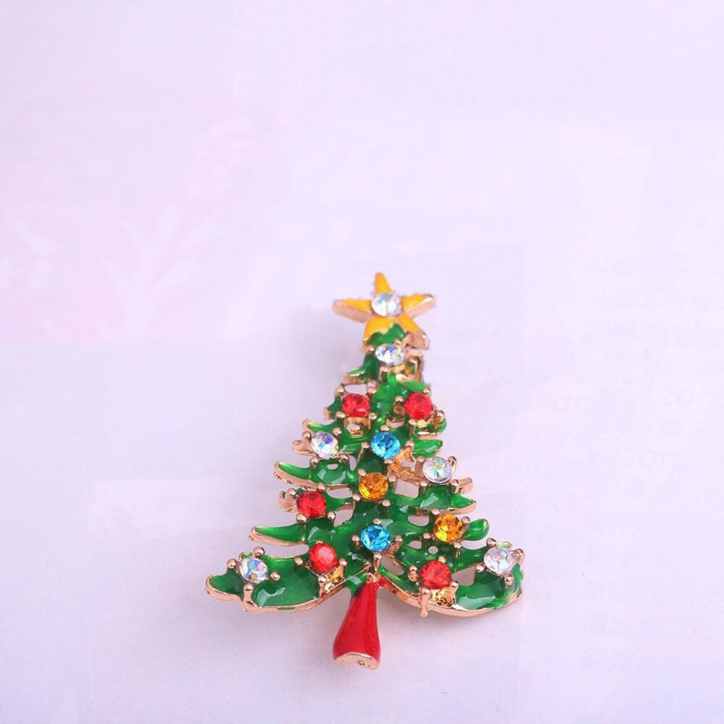Festliche, mit Strasssteinen besetzte Weihnachtsbaum-Broschen