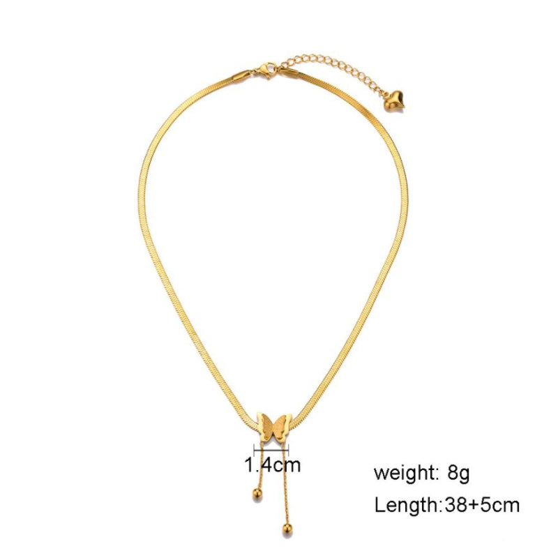 Flache Schlangenkette mit Quaste und Schmetterlingsanhänger