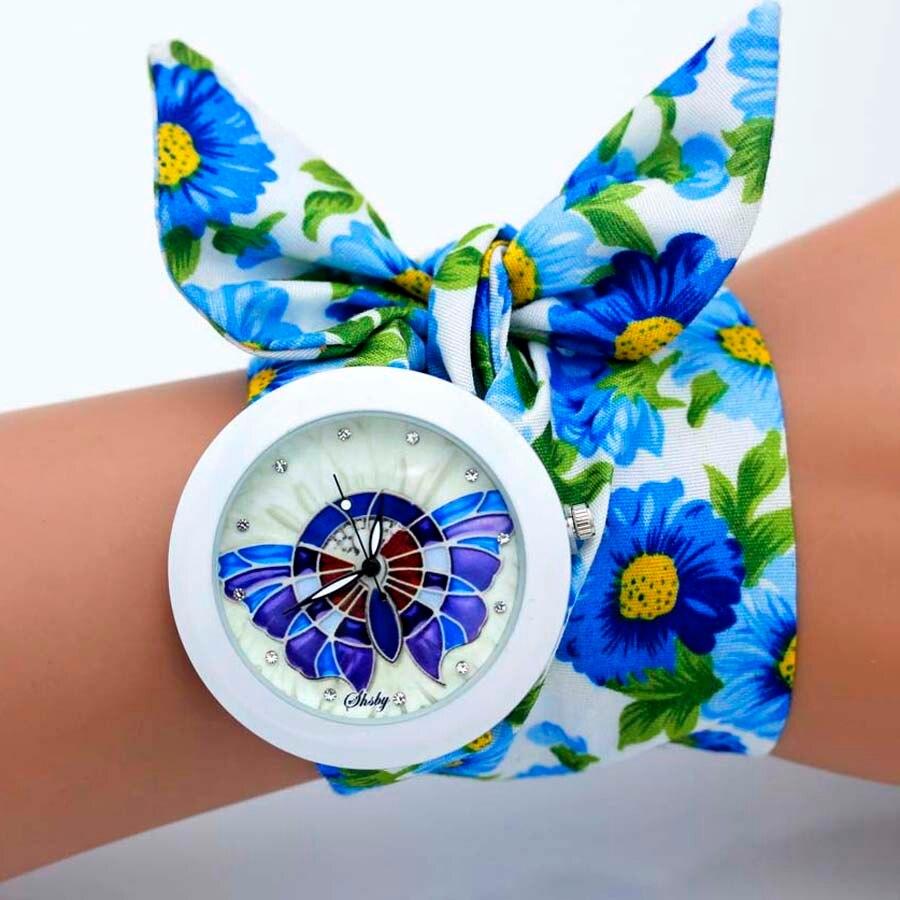 Modische Armbanduhr mit Blumen- und Schmetterlingsband