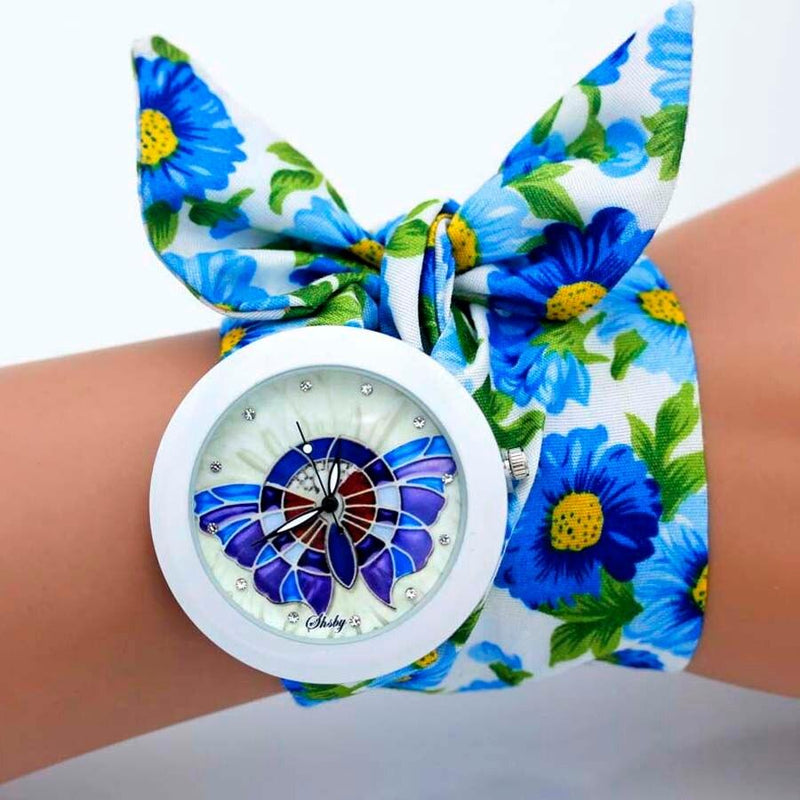 Modische Armbanduhr mit Blumen- und Schmetterlingsband