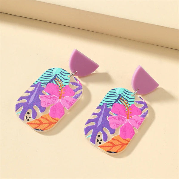 Lustige und helle, von der Natur inspirierte Sommer-Retro-Blumen-Acryl-Ohrringe