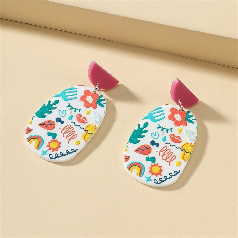 Lustige und helle, von der Natur inspirierte Sommer-Retro-Blumen-Acryl-Ohrringe
