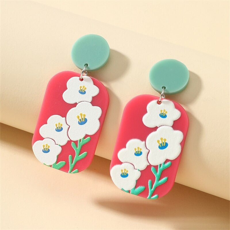 Lustige und helle, von der Natur inspirierte Sommer-Retro-Blumen-Acryl-Ohrringe