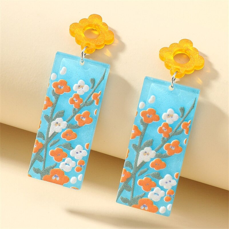Lustige und helle, von der Natur inspirierte Sommer-Retro-Blumen-Acryl-Ohrringe