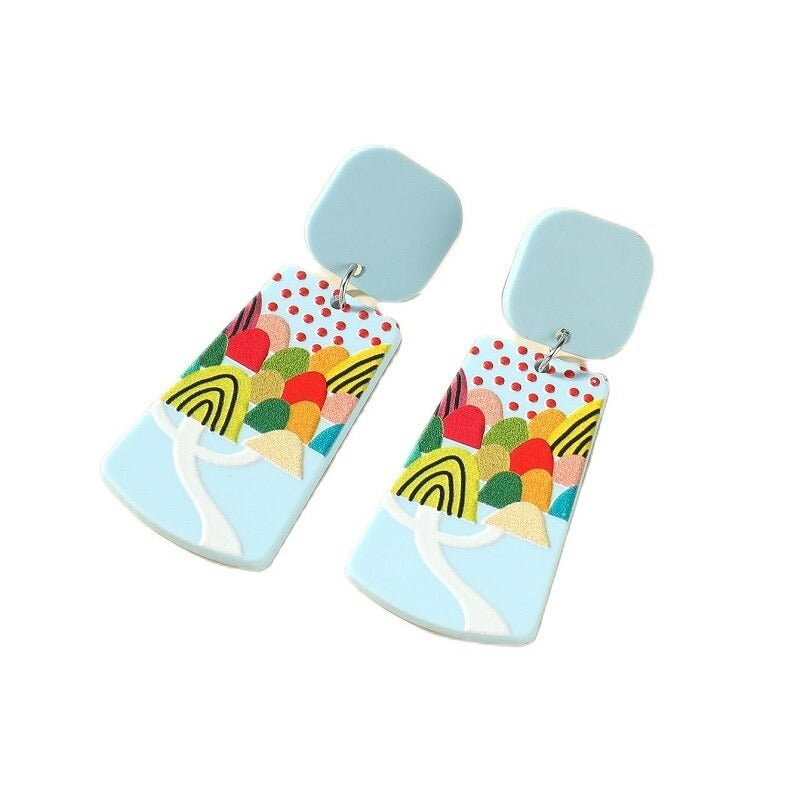 Lustige und helle, von der Natur inspirierte Sommer-Retro-Blumen-Acryl-Ohrringe