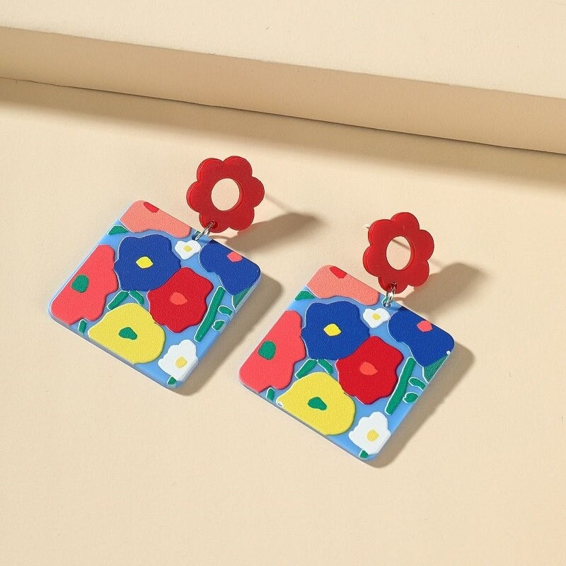 Lustige und helle, von der Natur inspirierte Sommer-Retro-Blumen-Acryl-Ohrringe