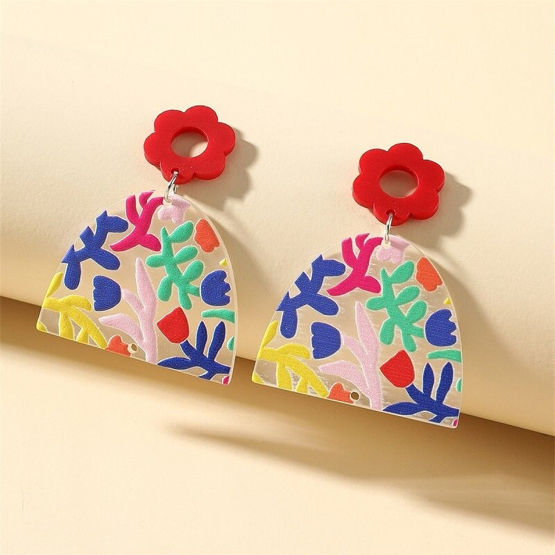Lustige und helle, von der Natur inspirierte Sommer-Retro-Blumen-Acryl-Ohrringe