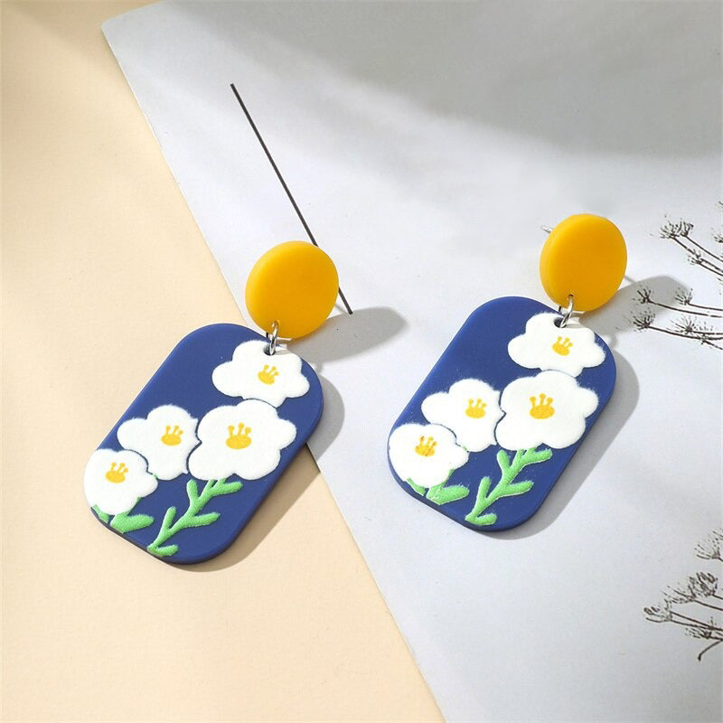 Lustige und helle, von der Natur inspirierte Sommer-Retro-Blumen-Acryl-Ohrringe