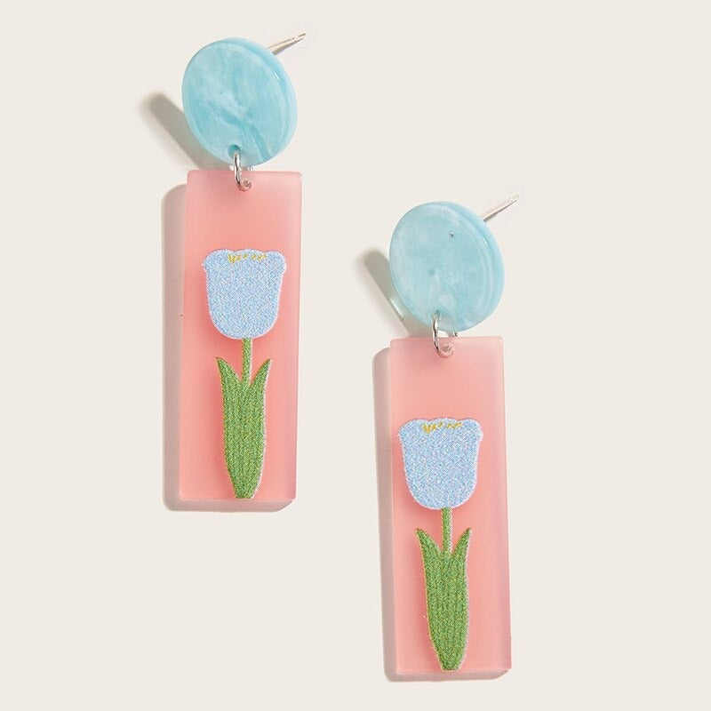 Lustige und helle, von der Natur inspirierte Sommer-Retro-Blumen-Acryl-Ohrringe