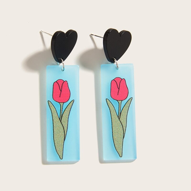 Lustige und helle, von der Natur inspirierte Sommer-Retro-Blumen-Acryl-Ohrringe