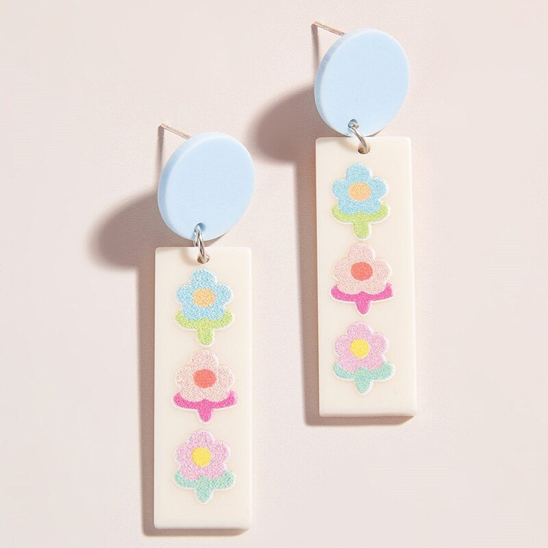 Lustige und helle, von der Natur inspirierte Sommer-Retro-Blumen-Acryl-Ohrringe