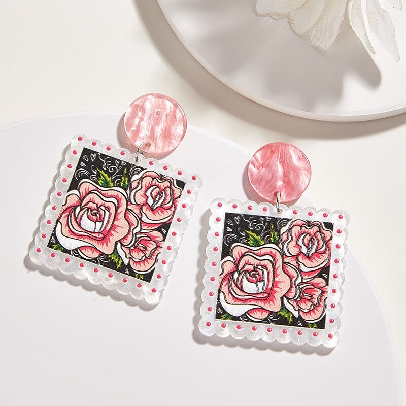 Lustige und helle, von der Natur inspirierte Sommer-Retro-Blumen-Acryl-Ohrringe