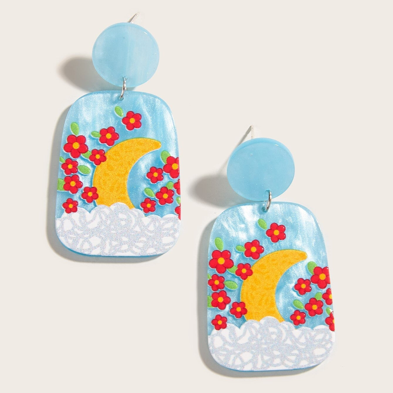 Lustige und helle, von der Natur inspirierte Sommer-Retro-Blumen-Acryl-Ohrringe
