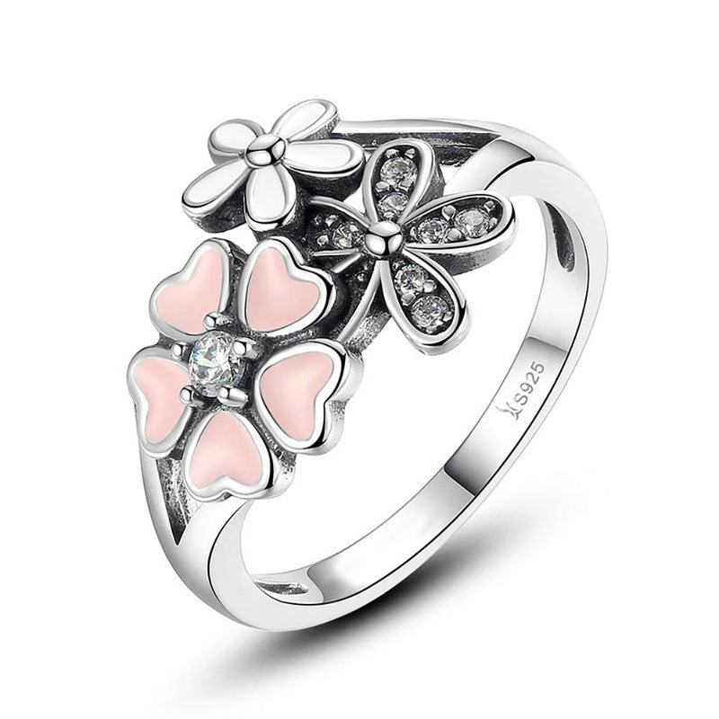 Lustiger und eleganter Blumenring in Rosa und Silber