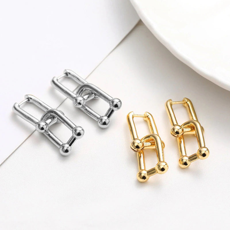 Geometrische dicke und klobige U-förmige Gliederkette Tropfenohrringe