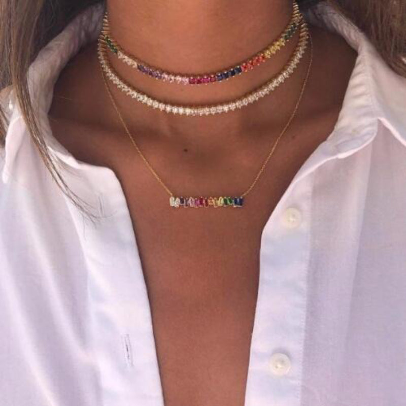 Glam Fashion Choker Halsketten mit Regenbogen Zirkonia