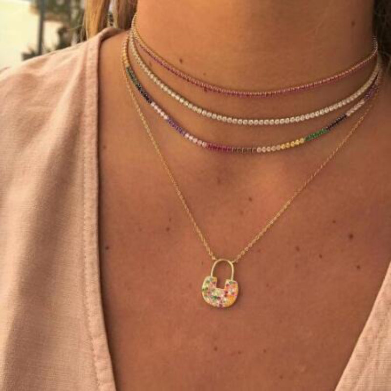 Glam Fashion Choker Halsketten mit Regenbogen Zirkonia